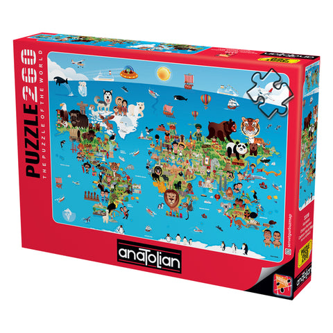 Cartoon World Map 260 XL Piece Jigsaw Puzzle