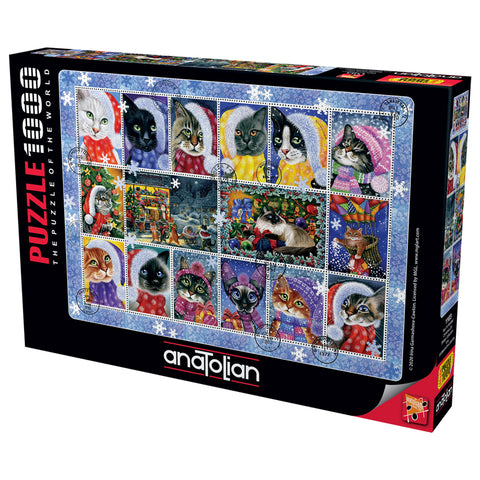 Christmas Cat Stamp Collection 1000 Piece Jigsaw Puzzle