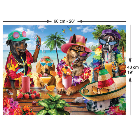 Dogs Drinking Smoothies on a Tropical Beach 1000 Piece Jigsaw Puzzle
