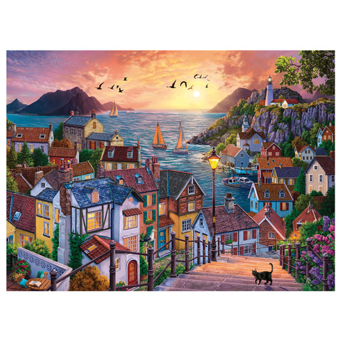 Coastal Town at Sunset 1000 Piece Jigsaw Puzzle