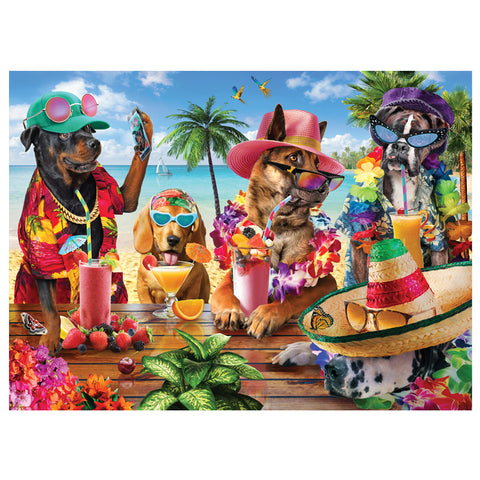 Dogs Drinking Smoothies on a Tropical Beach 1000 Piece Jigsaw Puzzle